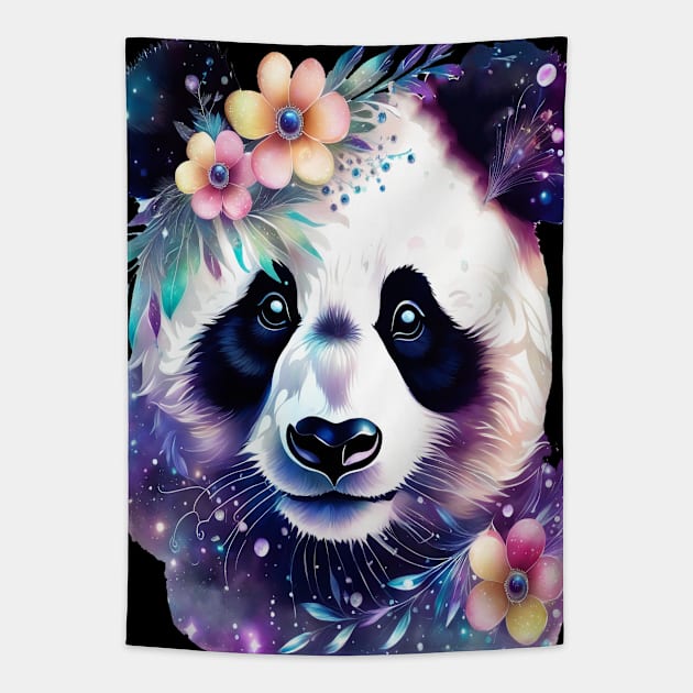 Fantasy, Watercolor, Panda Bear With Flowers and Butterflies Tapestry by BirdsnStuff