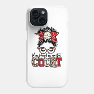 My Heart Is On That Court Volleyball Leopard, Volleyball Mom Phone Case