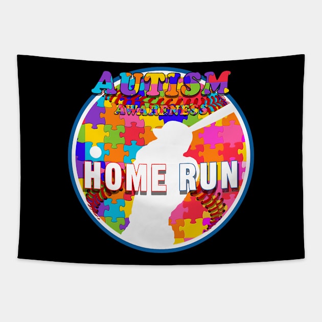 Home Run Autism Awareness Baseball Logo Tapestry by Ratherkool