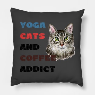 Yoga cats and coffee addict funny quote for yogi Pillow