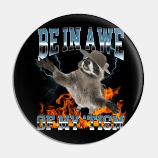 Be In Awe Of My Tism Funny Raccoon Cowboy Autism Awareness Pin