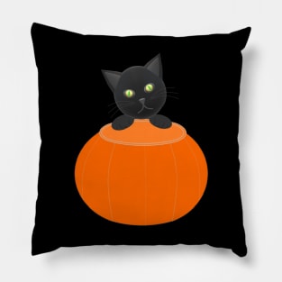 Black Cat Looking for Halloween Candy (Black Background) Pillow