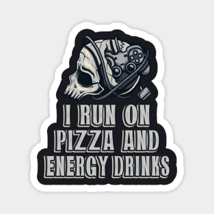 Gamer Skull Console Player Pizza & Energy Drinks Magnet