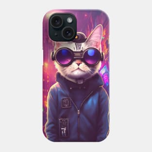 Techno Cat In Japan Neon City Phone Case