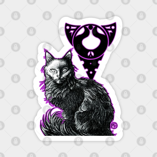 Magic Black Cat - Purple Outlined Version Magnet by Nat Ewert Art