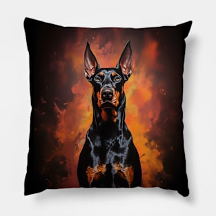 Portrait of a doberman Pillow