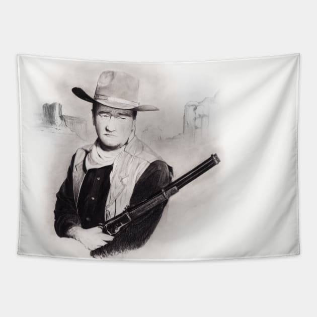 John Wayne tee Tapestry by pencilartist