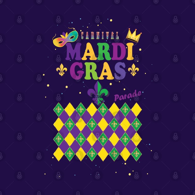 Mardi Gras Carnival Festive Geometrical Fleur de Lis Rhombus Arrangement Pattern, Green, Yellow, Purple color, Festival Party Decoration. Modern Art by sofiartmedia