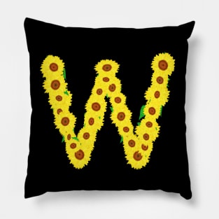 Sunflowers Initial Letter W (Black Background) Pillow