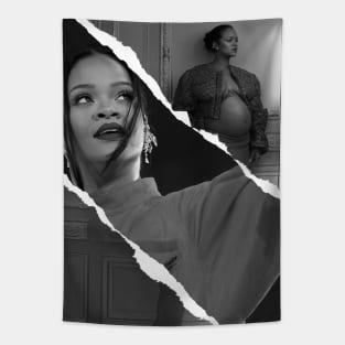 Collage art Rihanna black - white Tapestry