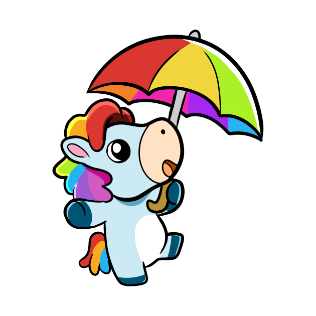 Happy Unicorn Holding Umbrella Kawai by Irlustra Studio