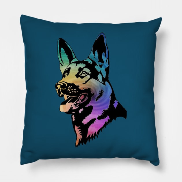 Rainbow Swirl German Shepherd Pillow by ARTWORKandBEYOND