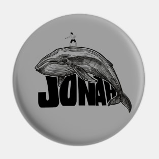 Jonah surfing a whale, funny meme black text Pin