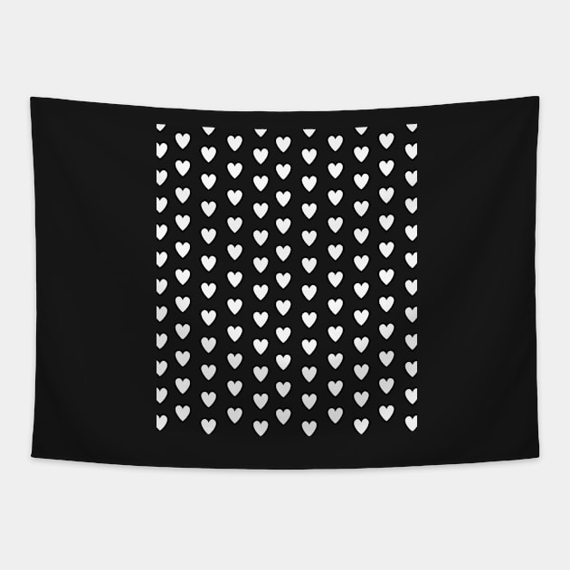 White Hearts, Polka Dots, Pattern on Black Tapestry by OneThreeSix