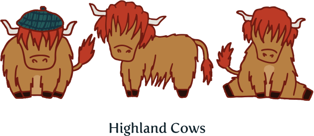 Cute Scottish Cows Drawing Kids T-Shirt by MariOyama