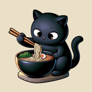 Noodle-Loving Cat - Cute Ramen Graphic Tee T-Shirt