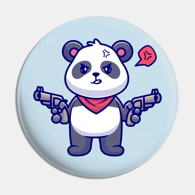 Cute Angry Panda Bandit Holding Gun Pistol Cartoon Pin by Catalyst Labs