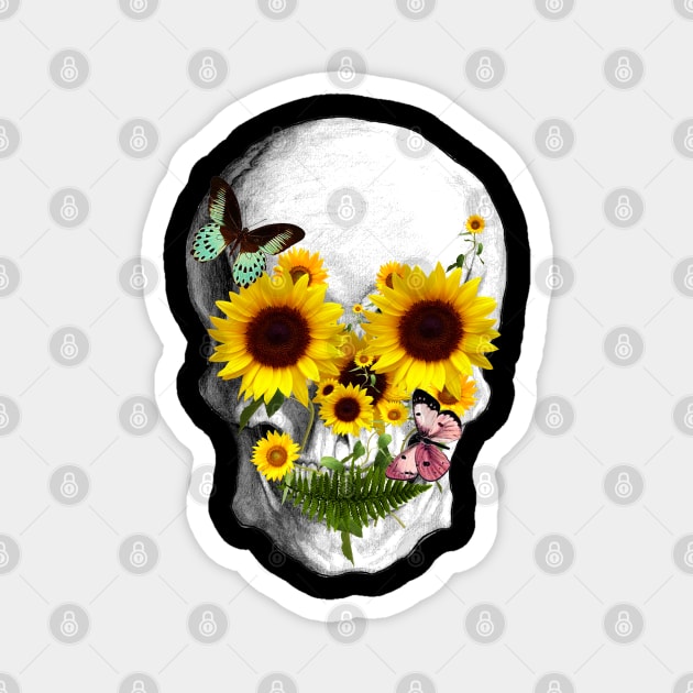 Sage Tribe Skull With sunflowers Magnet by Collagedream