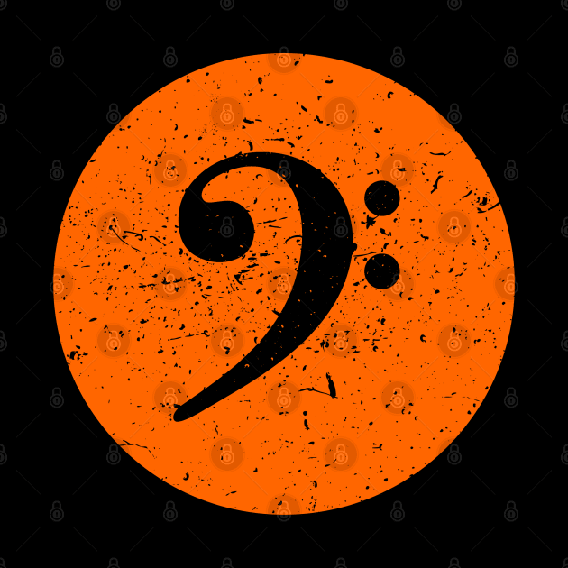 Bass Player Gift - Vintage Style Orange Bass Clef by Elsie Bee Designs