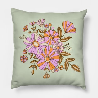 Vintage boho floral dream in green, lilac and orange Pillow