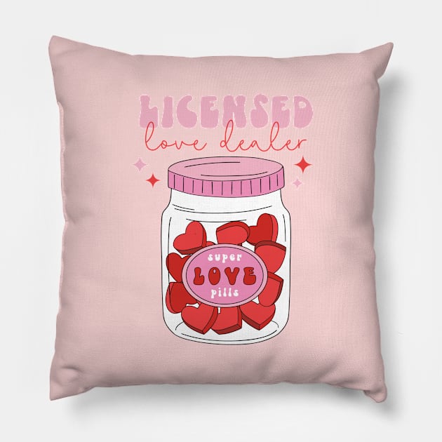 Super Love Pills Licensed Love Dealer Happy Valentines Day Pillow by Pop Cult Store