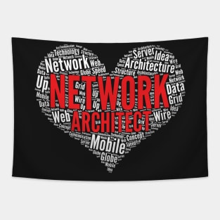 Network Architect Heart Shape Word Cloud Design design Tapestry