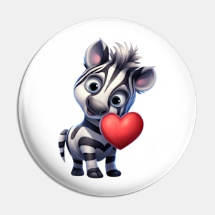 Valentine Zebra Holding A Heart Pin