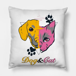 Dog and Cat Pet Drawing Art Pillow