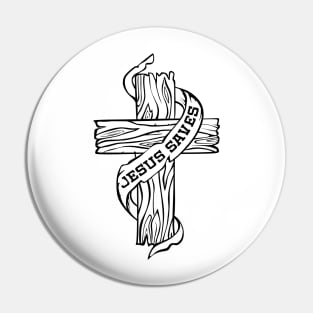 Wooden cross and the inscription "Jesus saves" Pin