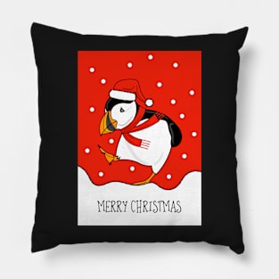Merry Christmas Puffin ( red version ) Pillow