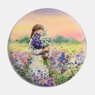 Girl with a bouquet Pin