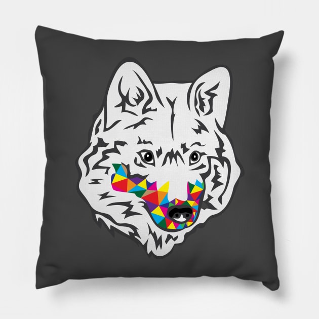 Rainbow Wolf Head Pillow by martinussumbaji