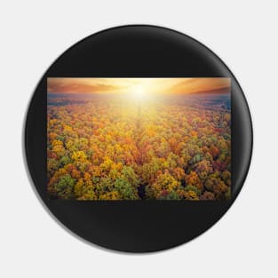 Aerial view of road through colorful autumn forest and beautiful sunset Pin