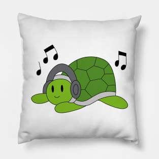 Green Turtle with Headphones Pillow