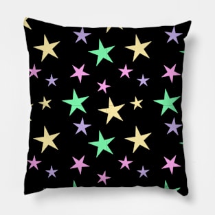 Colorful Stars Pattern on Black Pillow