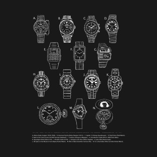 Famous Movie Watch Quiz (Classics, Blockbuster Props - Monochrome White) T-Shirt