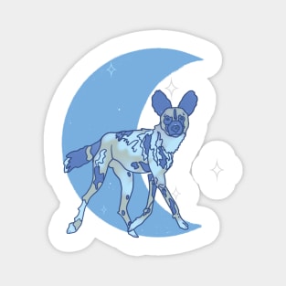 African Painted Dog Crescent Moon - Blue Magnet