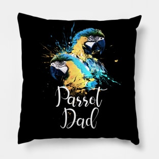 Parrot Dad Color Splatter Macaw Black Pillow