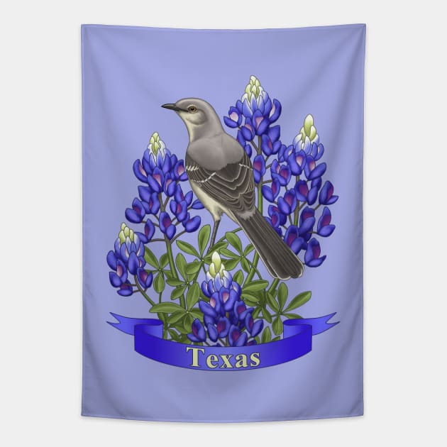 Texas State Mockingbird and Bluebonnet Flower Tapestry by csforest