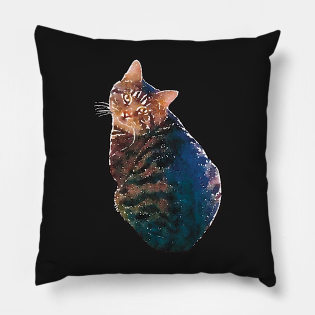 Fat Tabby Cat Watercolor Style Pillow by Griffelkinn