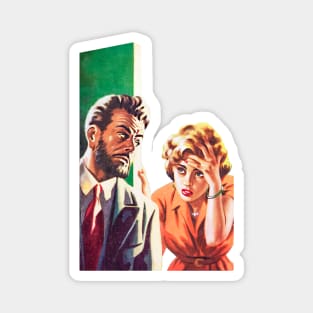 man and woman at the door retro vintage comic Magnet