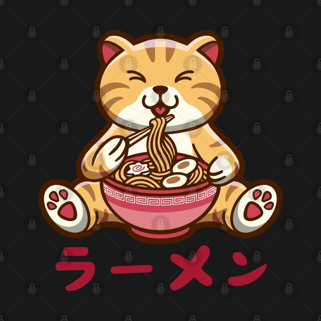 Cat Ramen, cute fat cat eating ramen by JK Mercha