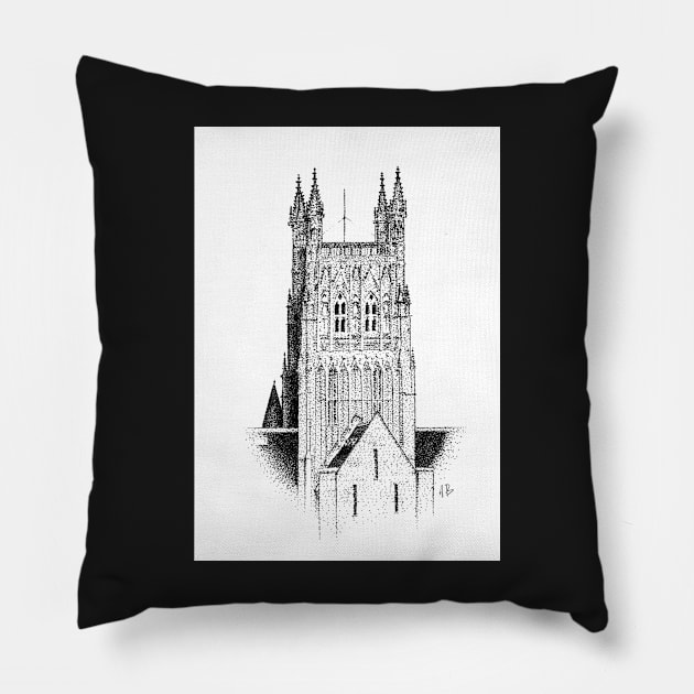 Worcester Cathedral - Stipple Drawing Pillow by adam-bullock