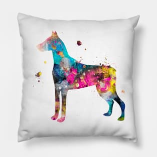 Doberman Dog Watercolor Painting Pillow