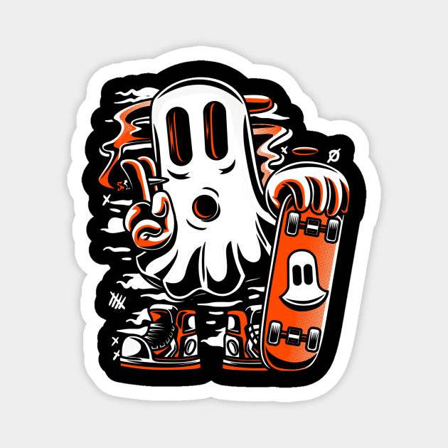 Skater Ghost Halloween Funny Orange Magnet by Ken Adams Store