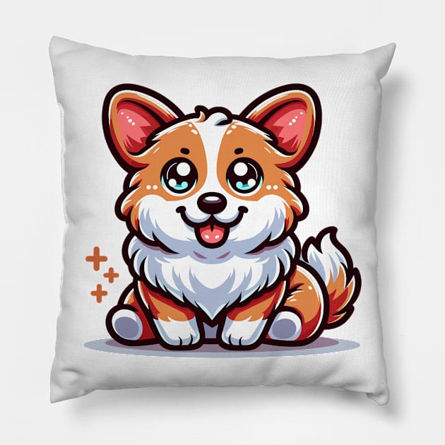 "Adorable Sitting Corgi" - Playful Cartoon Dog Design Pillow by WEARWORLD