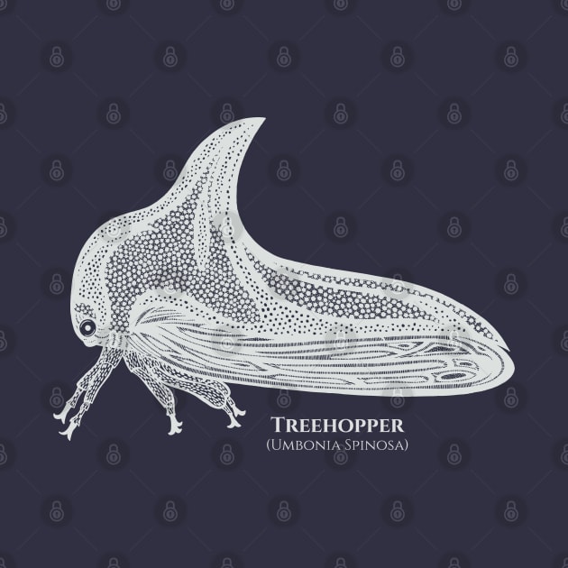 Treehopper with Common and Latin Names - bug ink art by Green Paladin