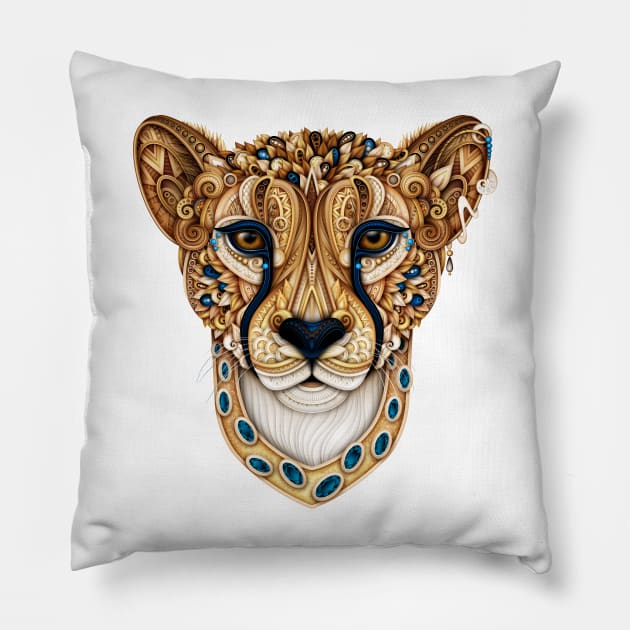 Ornate Decorative Cheetah Print on White Pillow by lissantee