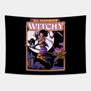 All Fashioned Witchy girl and Black cat Witchcraft Vintage Tapestry