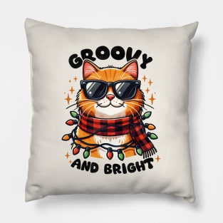 Groovy and Bright Christmas Cat Pillow